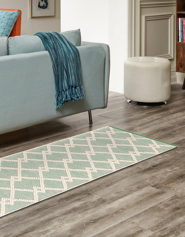 Mint Green 2' x 6' 1 Jill Zarin Dorset Runner Area Rug Premium Wool & Cotton Blend All Natural Pile Carpet for Bedrooms, Offices, Living Rooms, Dorms for Sale at Rug Engine