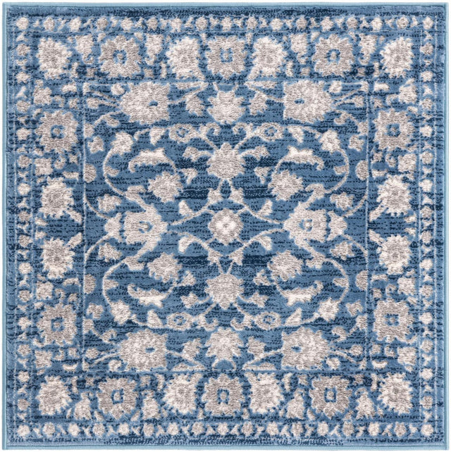 Blue 3' 3 x 3' 3 Boston Square Area Rug 55% Polypropylene & 45% Polyester Easy Clean Traditional Classical Carpet for Contemporary Living Dining Room Office Space for Sale at Rug Engine
