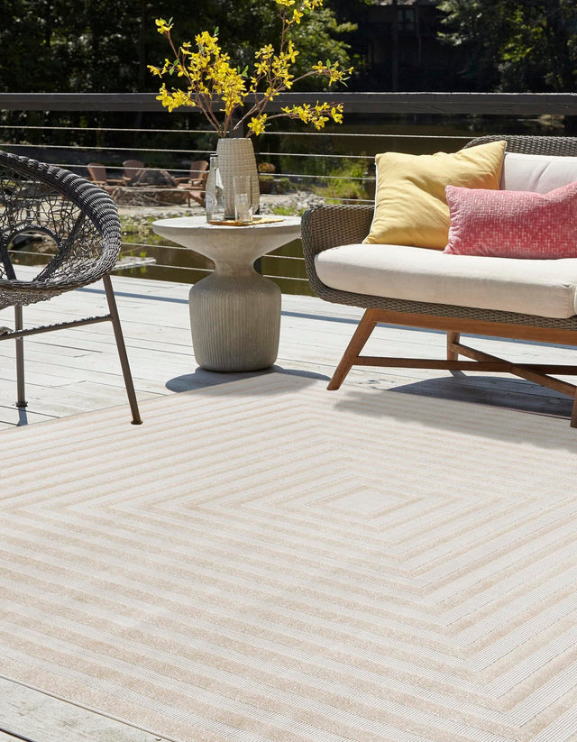 Beige 6' 1 x 6' 1 Sabrina Soto Outdoor Square Area Rug Weather Resistant for Patio, Deck, Terrace, Balcony, Porch Durable Carpet for Exterior Home Design for Sale at Rug Engine