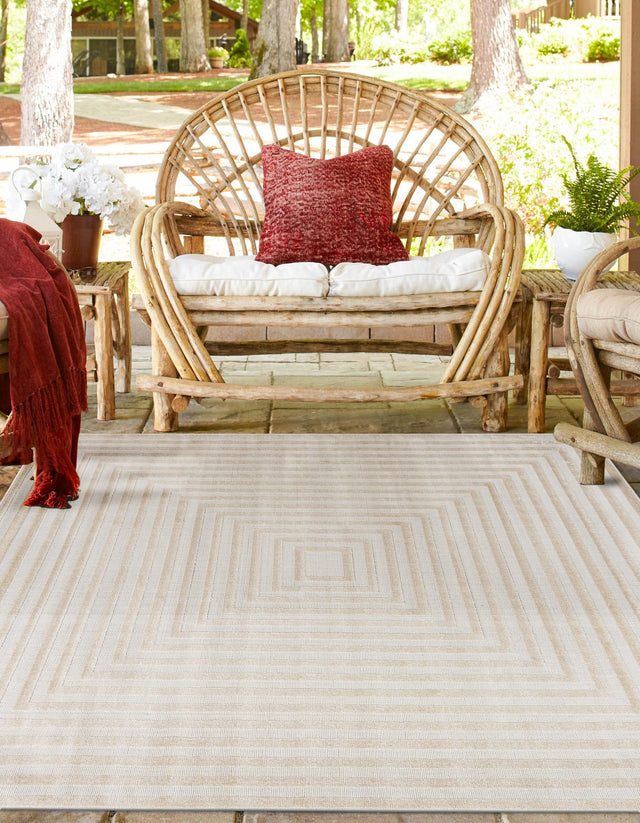 Beige 8' x 8' Sabrina Soto Outdoor Square Area Rug Weather Resistant for Patio, Deck, Terrace, Balcony, Porch Durable Carpet for Exterior Home Design for Sale at Rug Engine