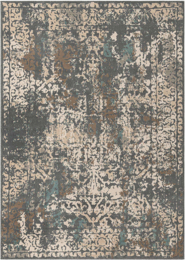 Gray 7' 10 x 11' Tuareg Rectangle Area Rug Vintage Inspired Distressed Look Durable Easy Clean Carpet for Unique Home Interiors for Sale at Rug Engine