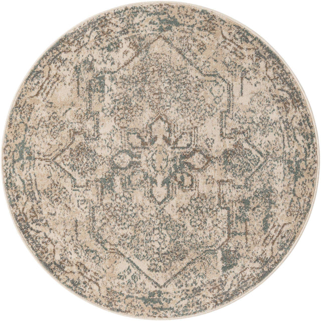 Multicolor 5' 3 x 5' 3 Tuareg Round Area Rug Vintage Inspired Distressed Look Durable Easy Clean Carpet for Unique Home Interiors for Sale at Rug Engine
