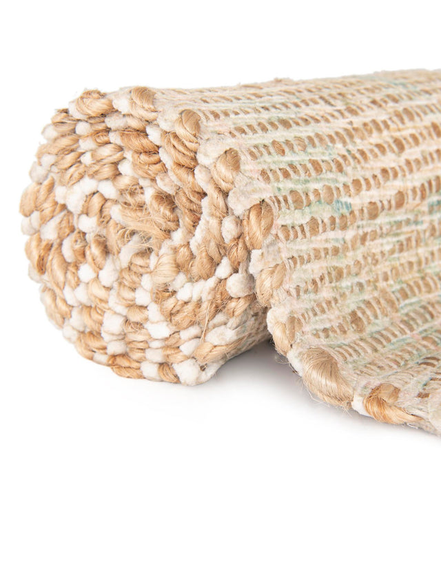 Khaki and Ivory 7' 10 x 10' Chenille Jute Rectangle Area Rug Vintage Distressed Boho All Natural Eco-Friendly Sustainable Carpet for Living Dining Office Dorm Rooms for Sale at Rug Engine