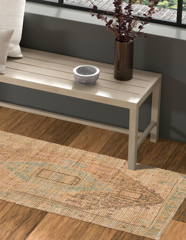 Khaki and Ivory 2' 2 x 6' 1 Chenille Jute Runner Area Rug Vintage Distressed Boho All Natural Eco-Friendly Sustainable Carpet for Living Dining Office Dorm Rooms for Sale at Rug Engine