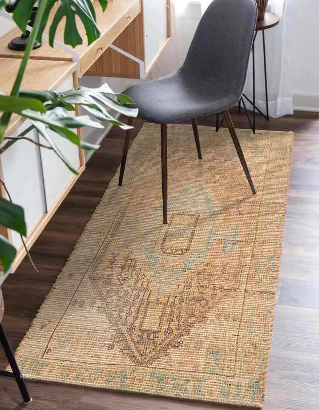 Khaki and Ivory 2' 2 x 6' 1 Chenille Jute Runner Area Rug Vintage Distressed Boho All Natural Eco-Friendly Sustainable Carpet for Living Dining Office Dorm Rooms for Sale at Rug Engine