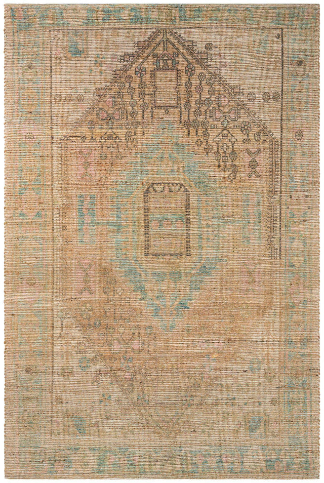 Khaki and Ivory 6' 1 x 9' Chenille Jute Rectangle Area Rug Vintage Distressed Boho All Natural Eco-Friendly Sustainable Carpet for Living Dining Office Dorm Rooms for Sale at Rug Engine