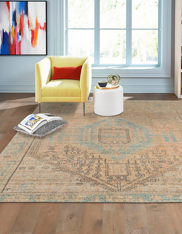 Khaki and Ivory 7' 10 x 7' 10 Chenille Jute Square Area Rug Vintage Distressed Boho All Natural Eco-Friendly Sustainable Carpet for Living Dining Office Dorm Rooms for Sale at Rug Engine