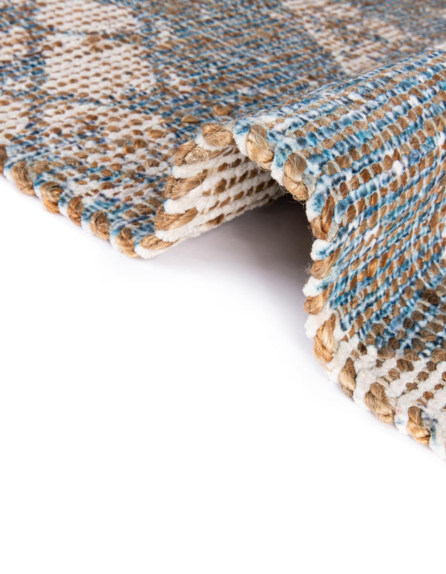 Antique Blue 7' 10 x 7' 10 Chenille Jute Square Area Rug Vintage Distressed Boho All Natural Eco-Friendly Sustainable Carpet for Living Dining Office Dorm Rooms for Sale at Rug Engine