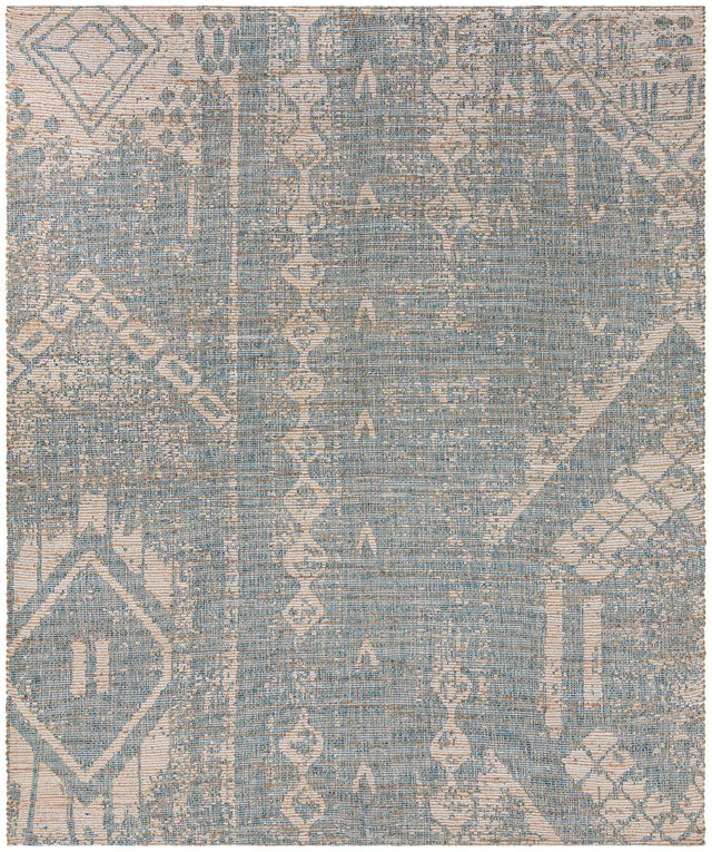 Antique Blue 7' 10 x 10' Chenille Jute Rectangle Area Rug Vintage Distressed Boho All Natural Eco-Friendly Sustainable Carpet for Living Dining Office Dorm Rooms for Sale at Rug Engine