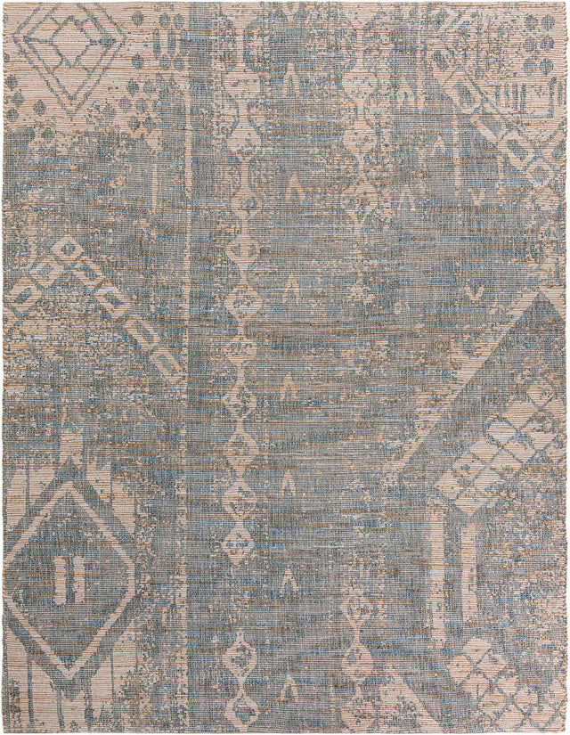 Antique Blue 9' x 12' Chenille Jute Rectangle Area Rug Vintage Distressed Boho All Natural Eco-Friendly Sustainable Carpet for Living Dining Office Dorm Rooms for Sale at Rug Engine
