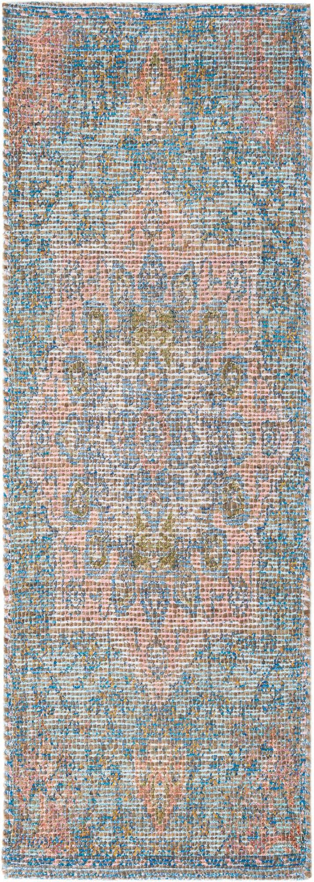 Blue and Peach 2' 2 x 6' 1 Chenille Jute Runner Area Rug Vintage Distressed Boho All Natural Eco-Friendly Sustainable Carpet for Living Dining Office Dorm Rooms for Sale at Rug Engine
