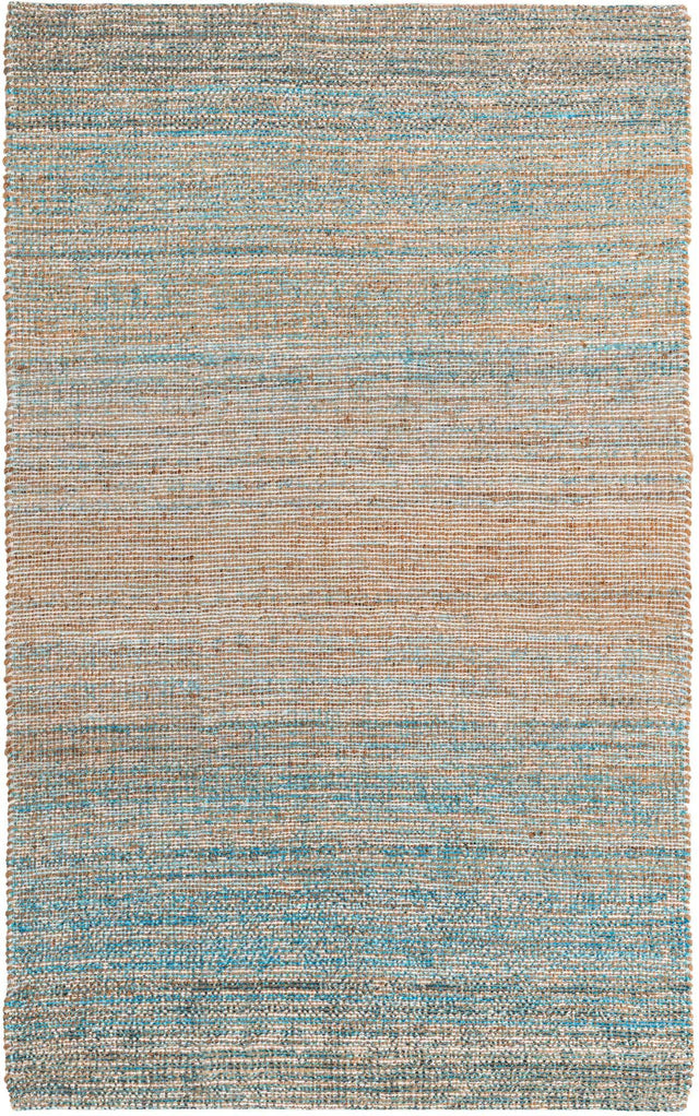 Ivory and Blue 5' 3 x 8' Chenille Jute Rectangle Area Rug Vintage Distressed Boho All Natural Eco-Friendly Sustainable Carpet for Living Dining Office Dorm Rooms for Sale at Rug Engine