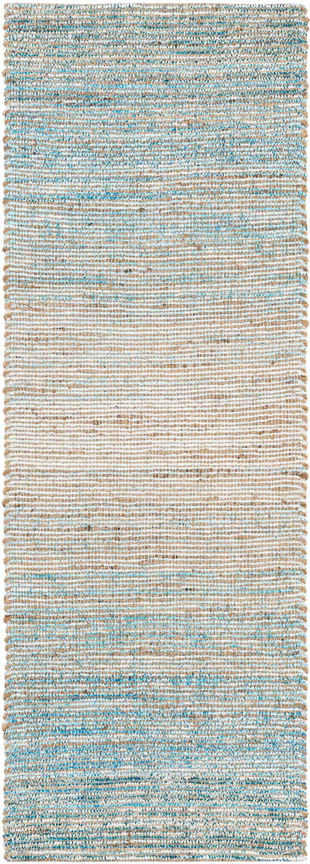 Ivory and Blue 2' 2 x 6' 1 Chenille Jute Runner Area Rug Vintage Distressed Boho All Natural Eco-Friendly Sustainable Carpet for Living Dining Office Dorm Rooms for Sale at Rug Engine
