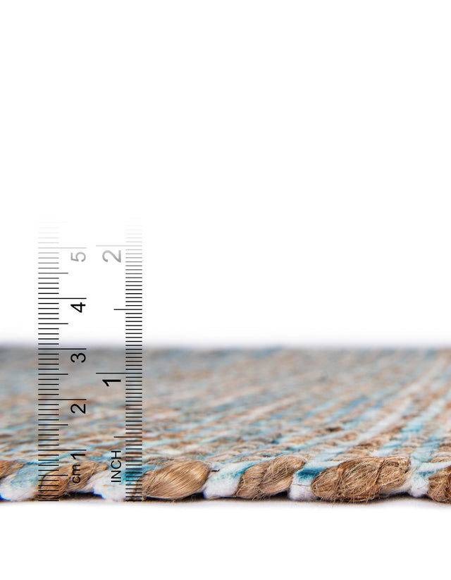 Ivory and Blue 7' 10 x 7' 10 Chenille Jute Square Area Rug Vintage Distressed Boho All Natural Eco-Friendly Sustainable Carpet for Living Dining Office Dorm Rooms for Sale at Rug Engine