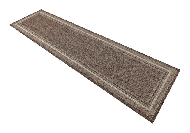 Brown 2' 7 x 10' Outdoor Border Runner Area Rug Weather Resistant for Patio, Deck, Terrace, Balcony, Porch 100% Polypropylene Classic Bordered Carpet for Sale at Rug Engine