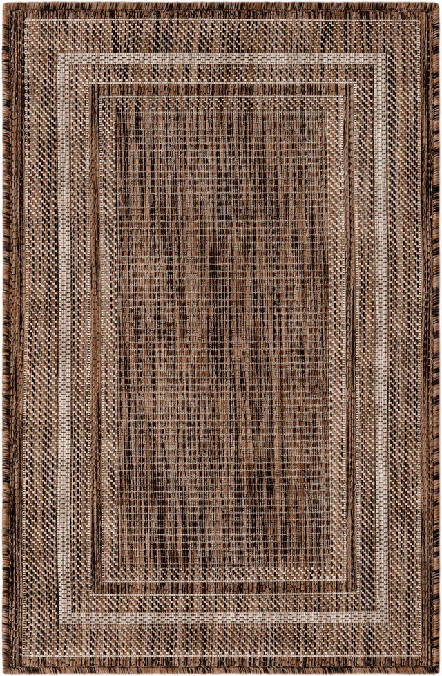 Brown 2' x 3' 1 Outdoor Border Rectangle Area Rug Weather Resistant for Patio, Deck, Terrace, Balcony, Porch 100% Polypropylene Classic Bordered Carpet for Sale at Rug Engine