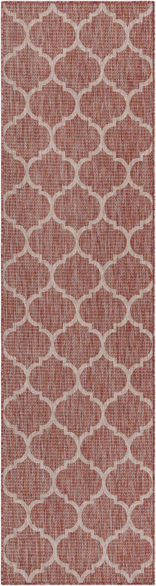 Rust Red 2' 7 x 10' Outdoor Trellis Runner Area Rug Weather Resistant for Patio, Deck, Terrace, Balcony, Porch Geometric Design Water Safe Outside Carpet for Sale at Rug Engine