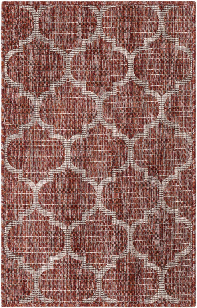 Rust Red 2' x 3' 1 Outdoor Trellis Rectangle Area Rug Weather Resistant for Patio, Deck, Terrace, Balcony, Porch Geometric Design Water Safe Outside Carpet for Sale at Rug Engine