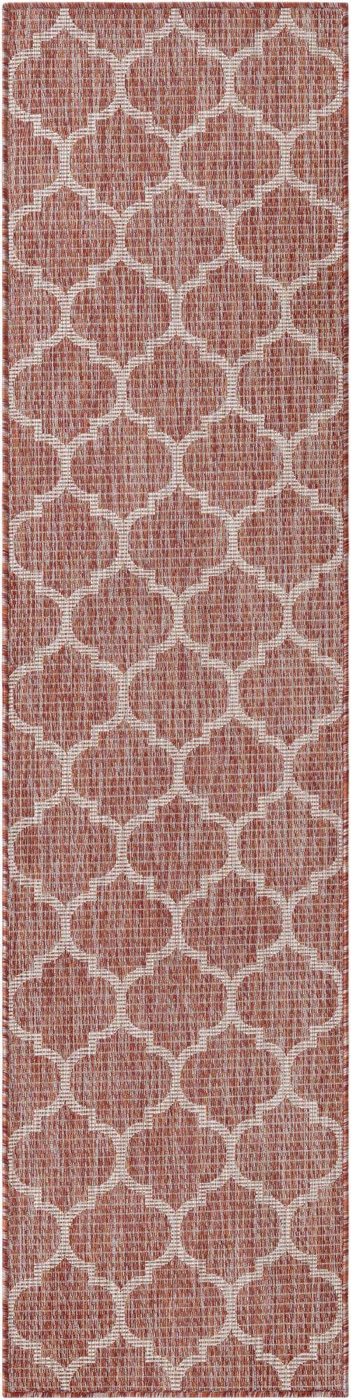 Rust Red 2' x 8' Outdoor Trellis Runner Area Rug Weather Resistant for Patio, Deck, Terrace, Balcony, Porch Geometric Design Water Safe Outside Carpet for Sale at Rug Engine
