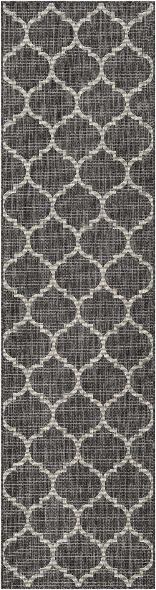 Black 2' 7 x 10' Outdoor Trellis Runner Area Rug Weather Resistant for Patio, Deck, Terrace, Balcony, Porch Geometric Design Water Safe Outside Carpet for Sale at Rug Engine