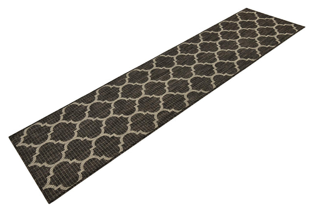 Black 2' x 8' Outdoor Trellis Runner Area Rug Weather Resistant for Patio, Deck, Terrace, Balcony, Porch Geometric Design Water Safe Outside Carpet for Sale at Rug Engine