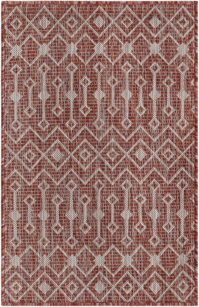 Rust Red 2' x 3' 1 Outdoor Trellis Rectangle Area Rug Weather Resistant for Patio, Deck, Terrace, Balcony, Porch Geometric Design Water Safe Outside Carpet for Sale at Rug Engine