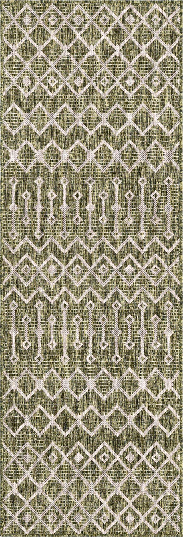 Green 2' 7 x 10' Outdoor Trellis Runner Area Rug Weather Resistant for Patio, Deck, Terrace, Balcony, Porch Geometric Design Water Safe Outside Carpet for Sale at Rug Engine