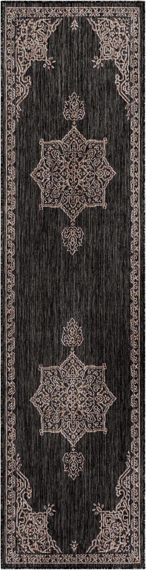 Charcoal Gray 2' 7 x 10' Outdoor Traditional Runner Area Rug Weather Resistant for Patio, Deck, Terrace, Balcony, Porch Classical Design Outside Carpet for Sale at Rug Engine