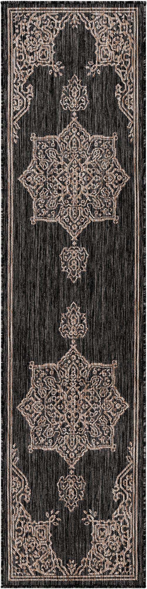 Charcoal Gray 2' x 8' Outdoor Traditional Runner Area Rug Weather Resistant for Patio, Deck, Terrace, Balcony, Porch Classical Design Outside Carpet for Sale at Rug Engine