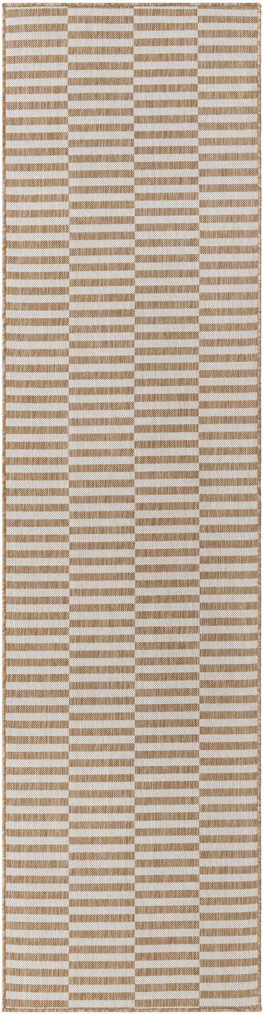 Taupe 2' 7 x 10' Outdoor Striped Runner Area Rug Weather Resistant for Patio, Deck, Terrace, Balcony, Porch Geometric Pattern Waterproof Carpet for Sale at Rug Engine
