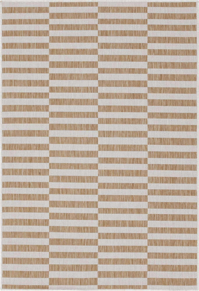 Taupe 2' x 3' 1 Outdoor Striped Rectangle Area Rug Weather Resistant for Patio, Deck, Terrace, Balcony, Porch Geometric Pattern Waterproof Carpet for Sale at Rug Engine