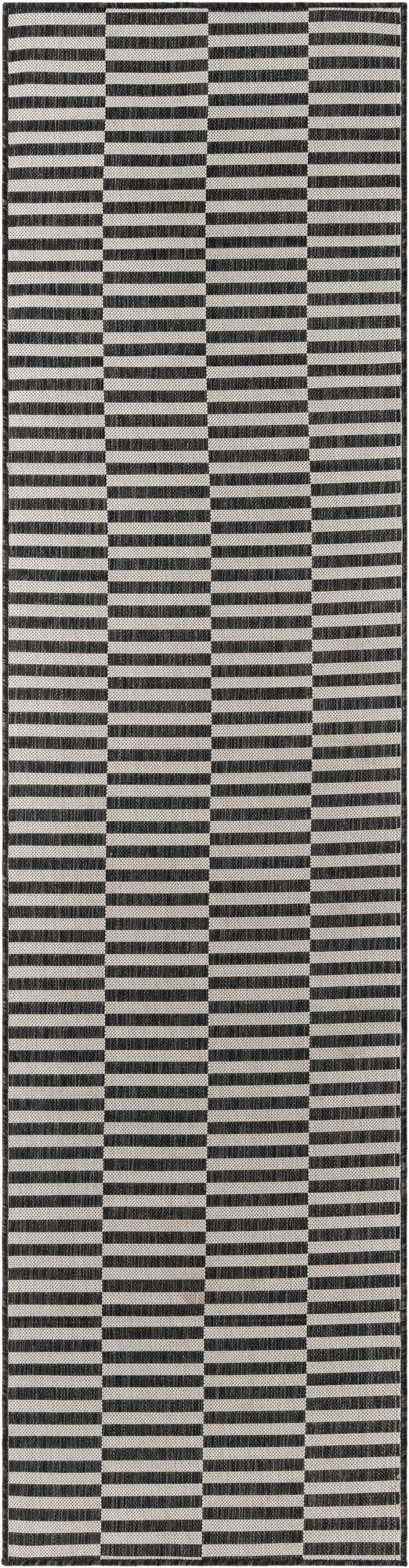 Charcoal 2' 7 x 10' Outdoor Striped Runner Area Rug Weather Resistant for Patio, Deck, Terrace, Balcony, Porch Geometric Pattern Waterproof Carpet for Sale at Rug Engine