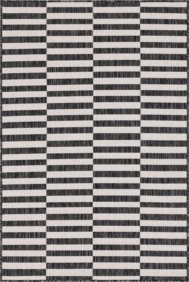 Charcoal 2' x 3' 1 Outdoor Striped Rectangle Area Rug Weather Resistant for Patio, Deck, Terrace, Balcony, Porch Geometric Pattern Waterproof Carpet for Sale at Rug Engine