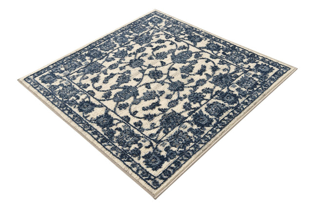 White Blue 3' 3 x 3' 3 Boston Square Area Rug 55% Polypropylene & 45% Polyester Easy Clean Traditional Classical Carpet for Contemporary Living Dining Room Office Space for Sale at Rug Engine