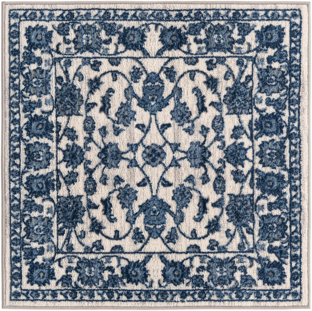 White Blue 3' 3 x 3' 3 Boston Square Area Rug 55% Polypropylene & 45% Polyester Easy Clean Traditional Classical Carpet for Contemporary Living Dining Room Office Space for Sale at Rug Engine