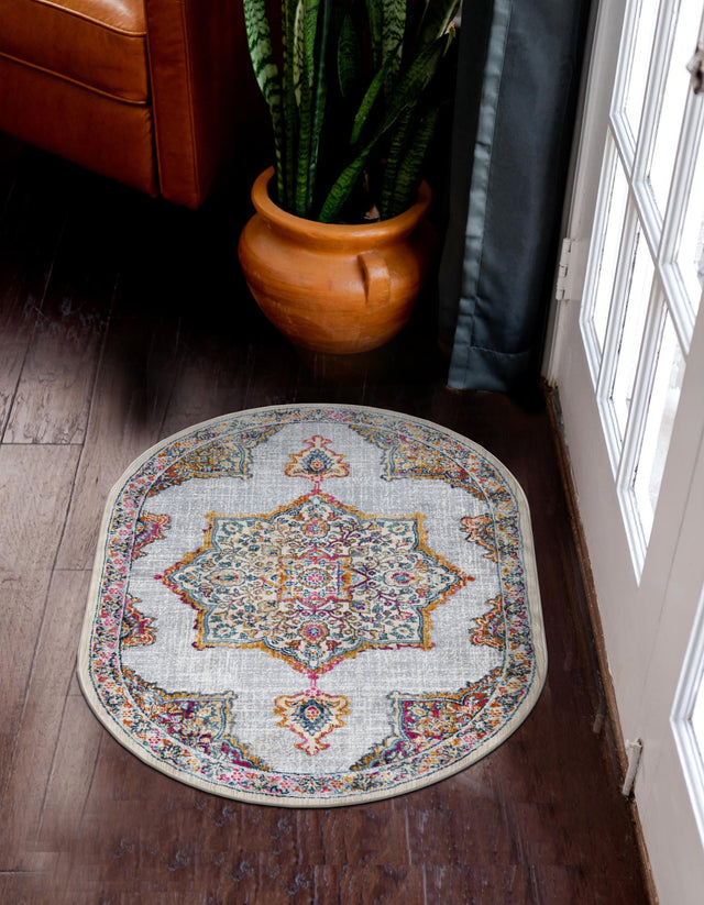 Ivory 3' 7 x 5' 3 Budapest Oval Area Rug 70% Polypropylene & 30% Polyester With Cotton Backing Traditional Classical Room Carpet for Sale at Rug Engine