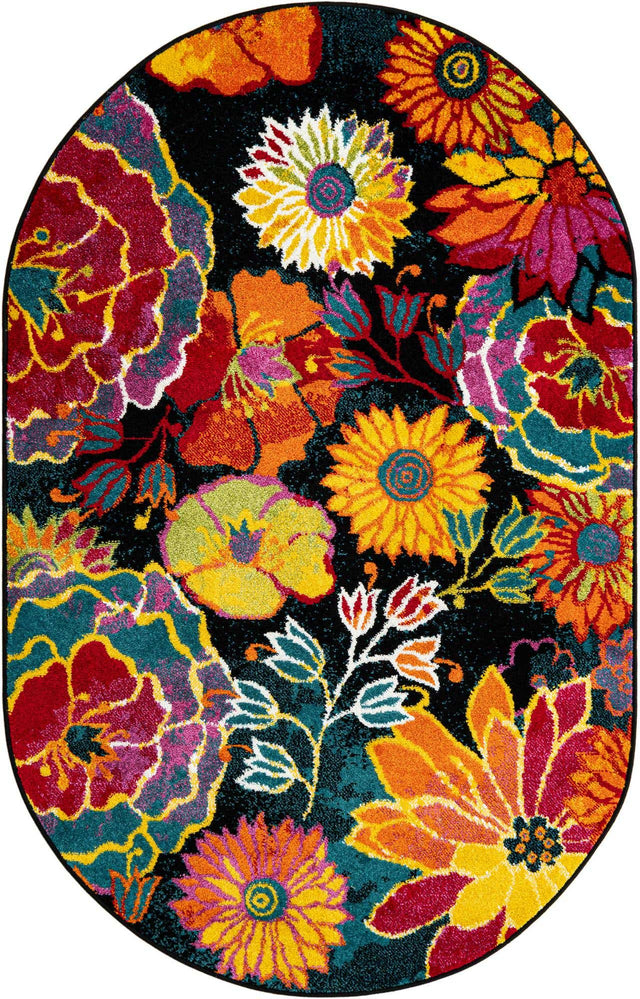 Black 4' 1 x 6' 1 Lyon Oval Area Rug Vivid Colorful Abstract Modern 100% Polypropylene Carpet for Living Room, Dining, Office for Sale at Rug Engine