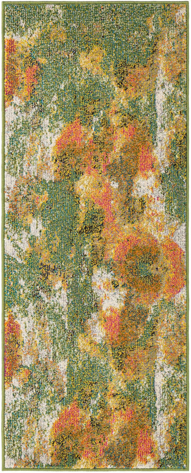 Green 2' x 5' 1 Haerfest Runner Area Rug Abstract Super Colorful Modern Vivid Carpet for Unique Interior Design Room Decorating for Sale at Rug Engine
