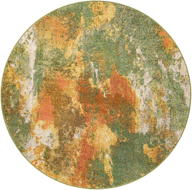 Green 6' 1 x 6' 1 Haerfest Round Area Rug Abstract Super Colorful Modern Vivid Carpet for Unique Interior Design Room Decorating for Sale at Rug Engine