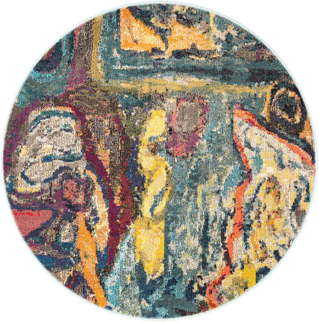 Multicolor 4' 1 x 4' 1 Haerfest Round Area Rug Abstract Super Colorful Modern Vivid Carpet for Unique Interior Design Room Decorating for Sale at Rug Engine