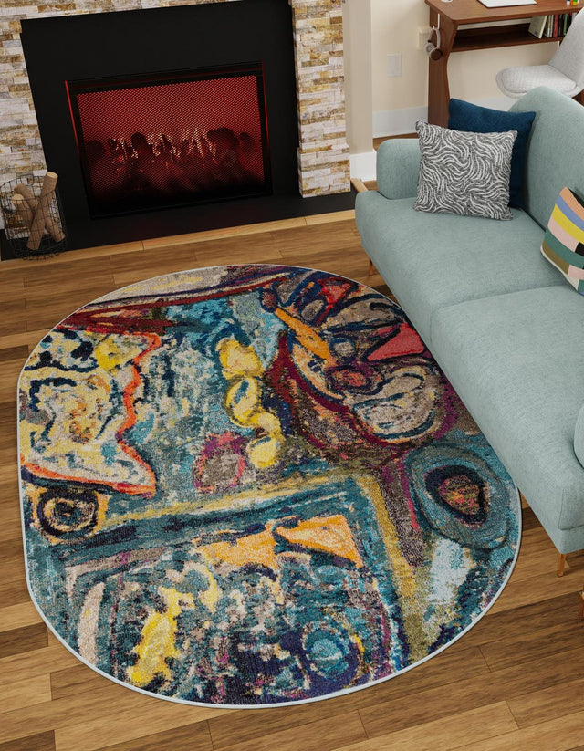 Multicolor 2' 2 x 3' 1 Haerfest Oval Area Rug Abstract Super Colorful Modern Vivid Carpet for Unique Interior Design Room Decorating for Sale at Rug Engine