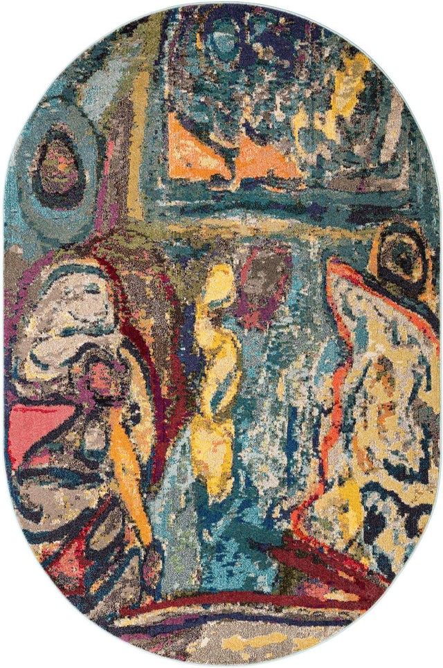 Multicolor 6' 1 x 9' Haerfest Oval Area Rug Abstract Super Colorful Modern Vivid Carpet for Unique Interior Design Room Decorating for Sale at Rug Engine