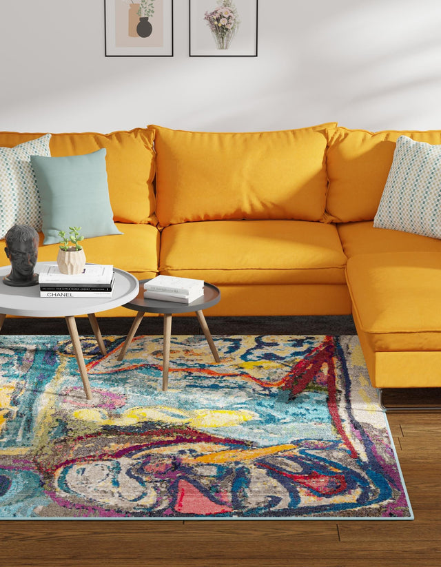 Multicolor 5' 3 x 5' 3 Haerfest Square Area Rug Abstract Super Colorful Modern Vivid Carpet for Unique Interior Design Room Decorating for Sale at Rug Engine