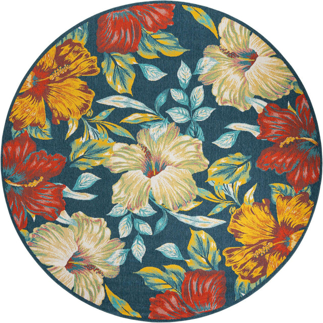 Multicolor 10' x 10' Outdoor Coastal Round Area Rug Weather Resistant for Patio, Deck, Terrace, Balcony, Porch 100% Polypropylene Coastal Decor Carpet for Sale at Rug Engine