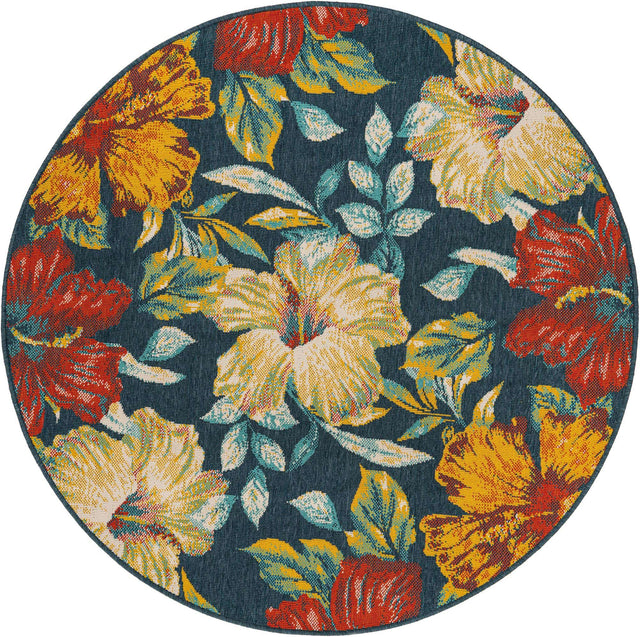Multicolor 5' 3 x 5' 3 Outdoor Coastal Round Area Rug Weather Resistant for Patio, Deck, Terrace, Balcony, Porch 100% Polypropylene Coastal Decor Carpet for Sale at Rug Engine