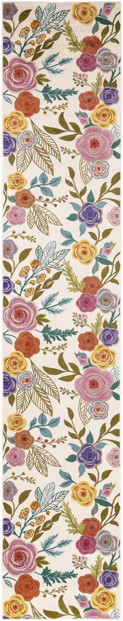 Ivory 2' 7 x 13' 1 Blossom Runner Area Rug 100% Polypropylene With Cotton Backing Easy Clean Colorful Blooming Blossoming Flower Floral Plant Carpet for Living Dining Room Office Dorms for Sale at Rug Engine