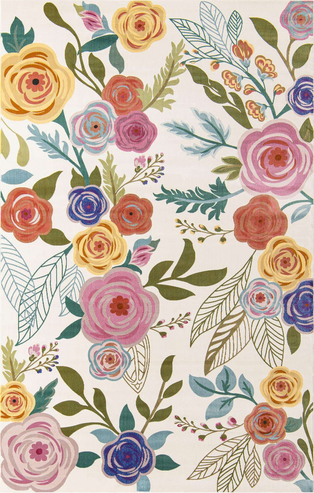 Ivory 3' 3 x 5' 3 Blossom Rectangle Area Rug 100% Polypropylene With Cotton Backing Easy Clean Colorful Blooming Blossoming Flower Floral Plant Carpet for Living Dining Room Office Dorms for Sale at Rug Engine