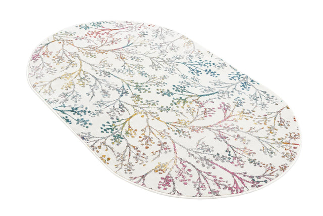 Ivory 3' 3 x 5' 3 Blossom Oval Area Rug 100% Polypropylene With Cotton Backing Easy Clean Colorful Blooming Blossoming Flower Floral Plant Carpet for Living Dining Room Office Dorms for Sale at Rug Engine