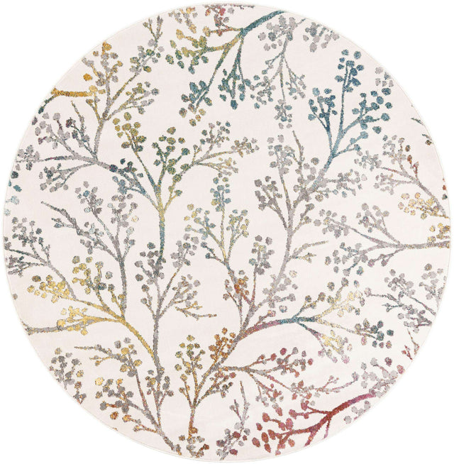 Ivory 6' 1 x 6' 1 Blossom Round Area Rug 100% Polypropylene With Cotton Backing Easy Clean Colorful Blooming Blossoming Flower Floral Plant Carpet for Living Dining Room Office Dorms for Sale at Rug Engine