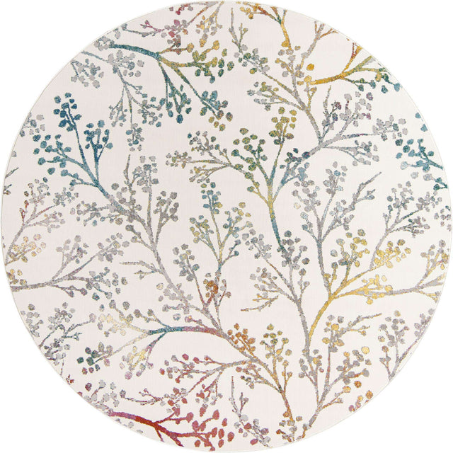 Ivory 7' 10 x 7' 10 Blossom Round Area Rug 100% Polypropylene With Cotton Backing Easy Clean Colorful Blooming Blossoming Flower Floral Plant Carpet for Living Dining Room Office Dorms for Sale at Rug Engine